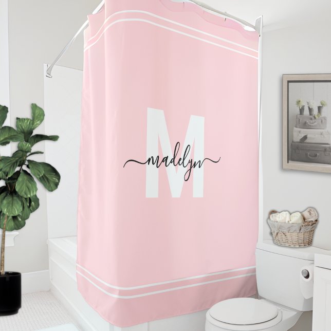 Blush Pink Personalised Elegant Name Monogram Shower Curtain (Blush Pink Personalized Elegant Name Monogram Shower Curtain)