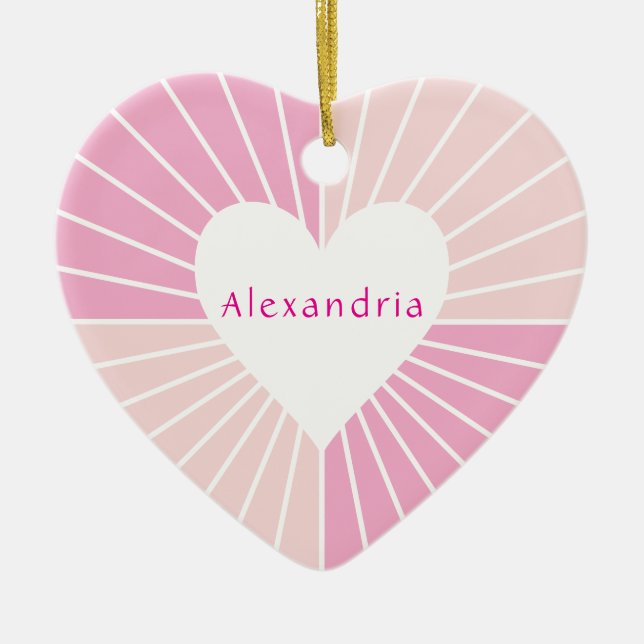 Blush pink personalised heart ceramic tree decoration (Front)
