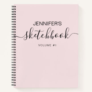 Blush Pink Personalised Sketchbook Your Name Notebook
