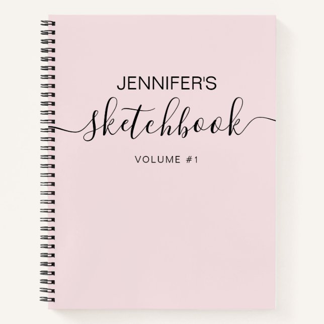 Blush Pink Personalised Sketchbook Your Name Notebook (Front)