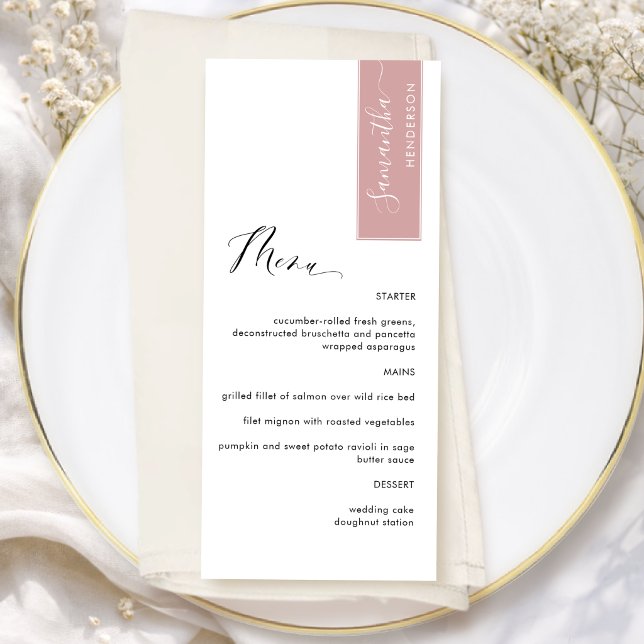 Blush Pink Personalised with Guest Name Elegant Menu (Creator Uploaded)