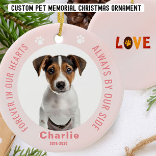 Blush Pink Pet Memorial Christmas Photo Ornament