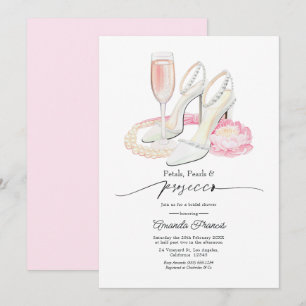 Blush Pink Petals Pearls & Prosecco Bridal Shower Invitation