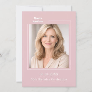 Blush pink photo birthday invitation