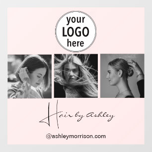 Blush Pink Photo Black Script Hair Stylist  Window Cling