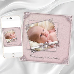 Blush Pink Photo Christening Invitation