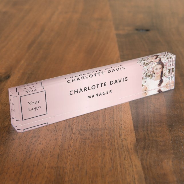 Blush pink photo elegant business logo nameplate (Side)