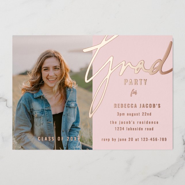 Blush Pink Photo Grad Party Foil Invitation (Front)