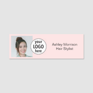 Blush Pink Photo Logo Stylist Name Tag
