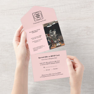 Blush Pink Photo   Modern Simple Business All In  One Invitation