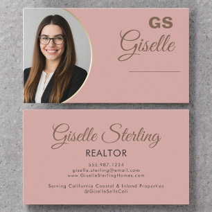 Blush Pink Photo Monogram Realtor Luxury Business Card