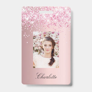 Blush pink photo name ID badge