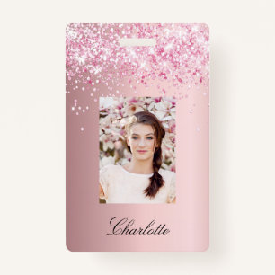 Blush pink photo name ID badge