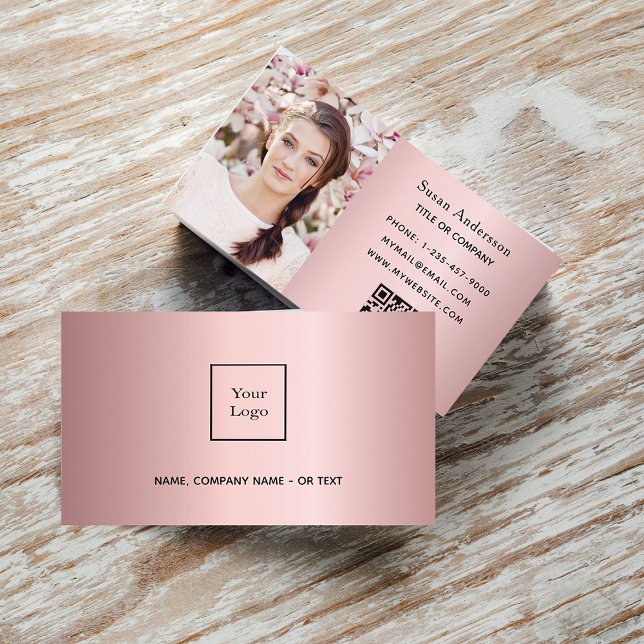 Blush pink photo QR code elegant female Business Card (Creator Uploaded)