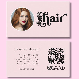 Blush Pink Photo QR Code Hair Studio Business Card