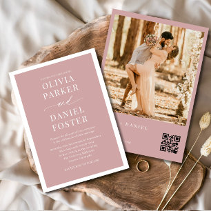 Blush Pink Photo QR Code Wedding Invitation