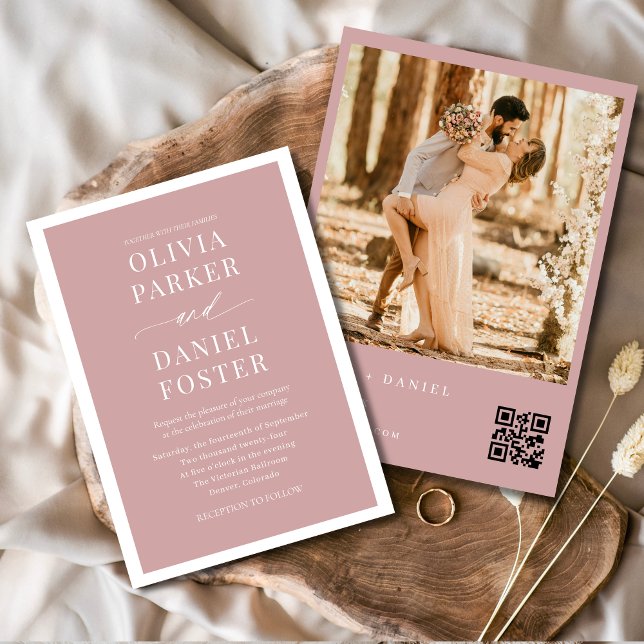 Blush Pink Photo QR Code Wedding Invitation (Creator Uploaded)