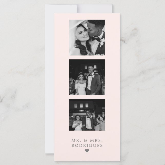 Blush Pink Photo Strip Wedding Thank You (Back)