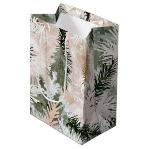 Blush Pink Pine Green Christmas Trees Medium Gift Bag