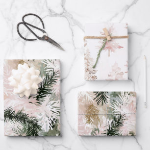 Blush Pink Pine Green Christmas Trees Wrapping Paper Sheet