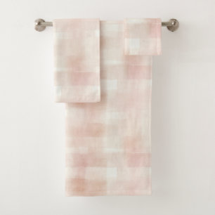 Blush Pink Plaid Stripes Bath Towel Set