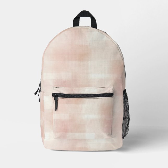Blush Pink Plaid Stripes Printed Backpack (Front)