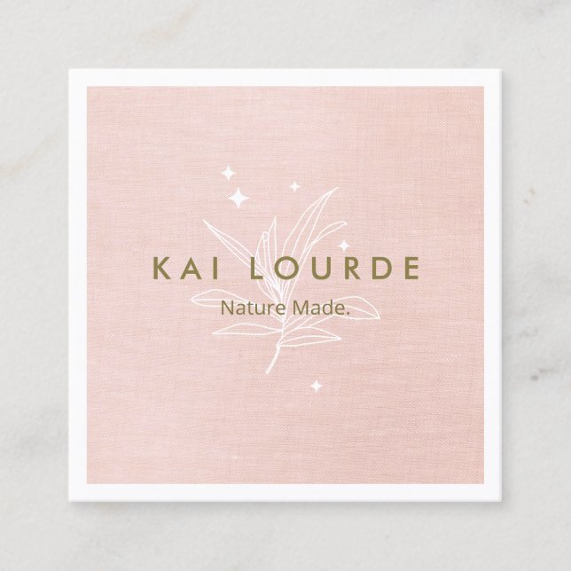 Blush Pink Plant Leaves Square Business Card (Front)