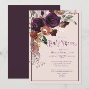 Blush Pink, Plum and Gold Floral Baby Shower Invitation