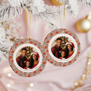 Blush Pink Poinsettia 2 Sided Photo Christmas Ceramic Tree Decoration