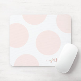 Blush Pink Polka Dot Simple Personalised Mouse Mat
