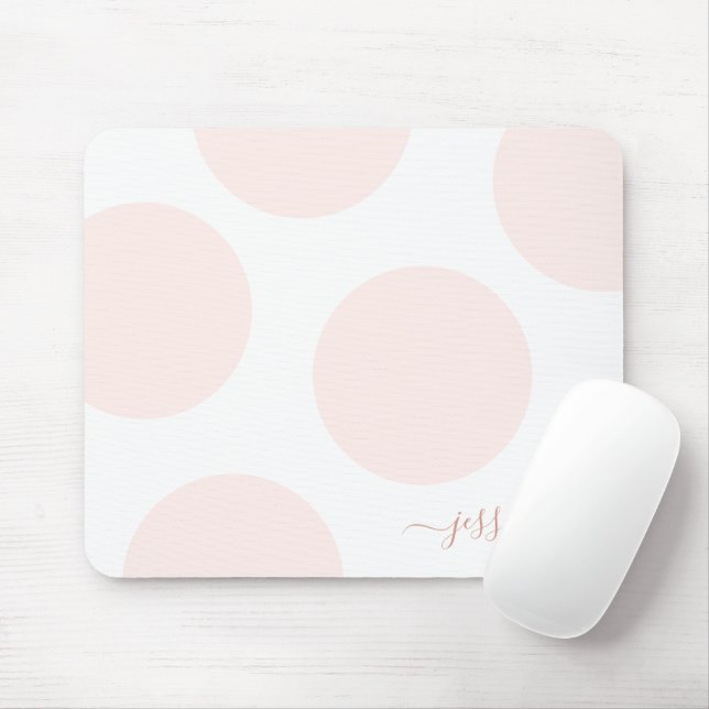 Blush Pink Polka Dot Simple Personalised Mouse Mat (With Mouse)
