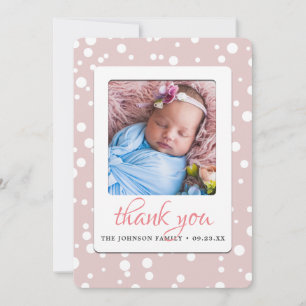 Blush Pink Polka Dots Birth Announcement Thank You