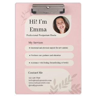 Blush Pink Postpartum Doula Professional Design Clipboard