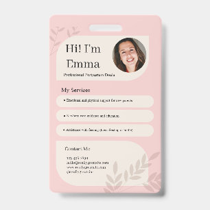 Blush Pink Postpartum Doula Professional Design ID Badge
