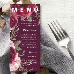 Blush Pink Pretty Burgundy Floral Wedding Party Menu