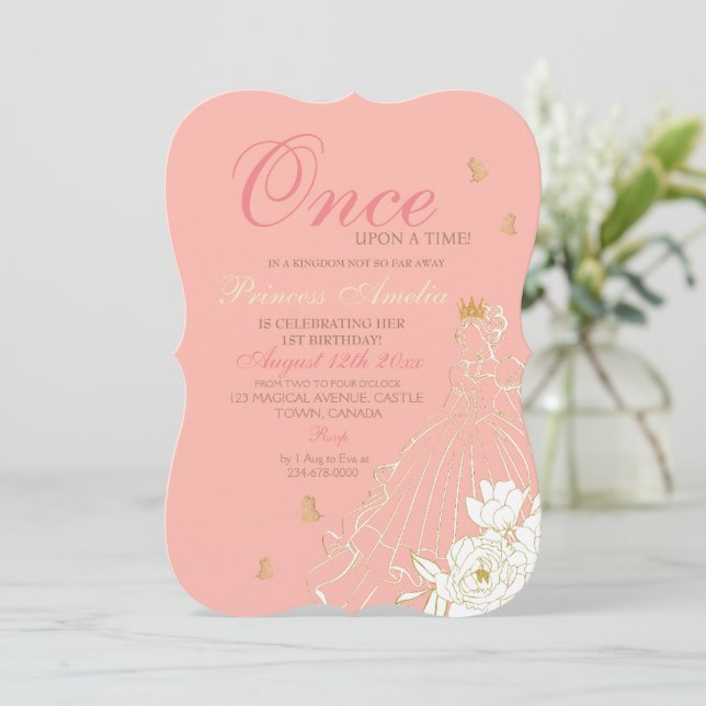 Blush Pink Princess 1st Birthday Party  Invitation (Standing Front)