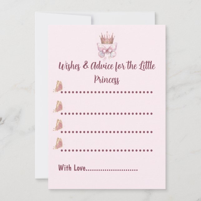 Blush Pink Princess Baby Shower Advice Card (Front)