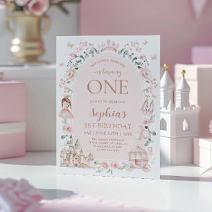Blush Pink Princess Fairytale Girl 1st Birthday Invitation