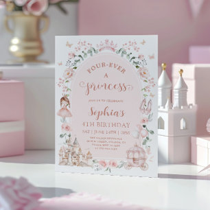 Blush Pink Princess Fairytale Girl 4th Birthday Invitation