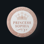 Blush Pink Princess Party Birthday Girl and Favour 6 Cm Round Badge<br><div class="desc">Sparkly pale light blush pink princess party crown button design with personalised name for the special birthday girl,  also works great as an adorable custom party favour for each party guest! Coordinating princess party supplies available in the Paper Grape Designer Shop.</div>