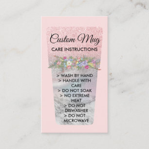 Blush Pink Printed Mug Tumbler Care Instructions Business Card