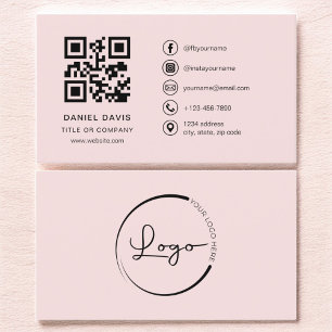 Blush Pink Professional Company Logo QR Code  Business Card