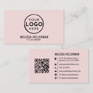 Blush Pink Professional Logo QR Code Business Card