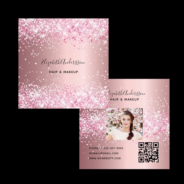 Blush pink profile photo qr code square business card (Creator Uploaded)