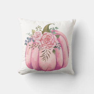 Blush Pink Pumpkin and Roses Girly Fall Decor Cushion