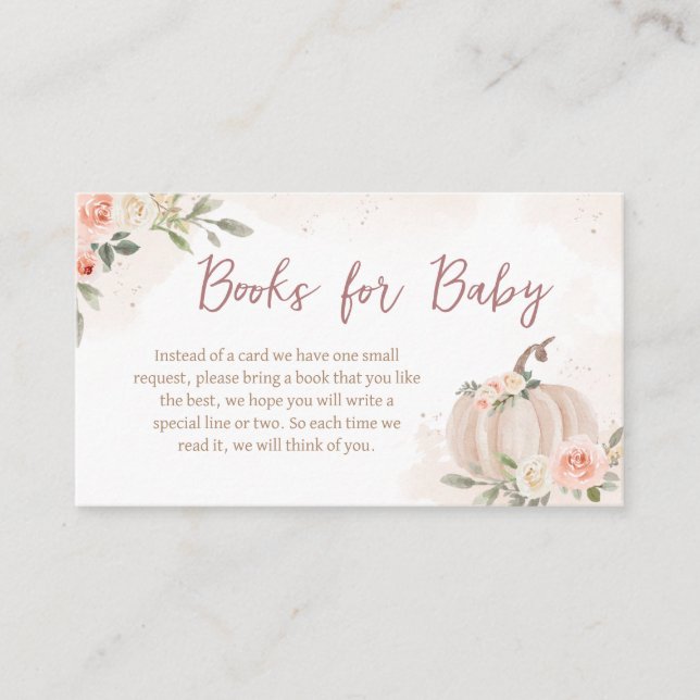 Blush Pink Pumpkin Baby Shower Books for Baby Enclosure Card (Front)