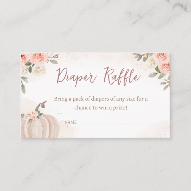 Blush Pink Pumpkin Baby Shower Diaper Raffle Enclosure Card (Front)