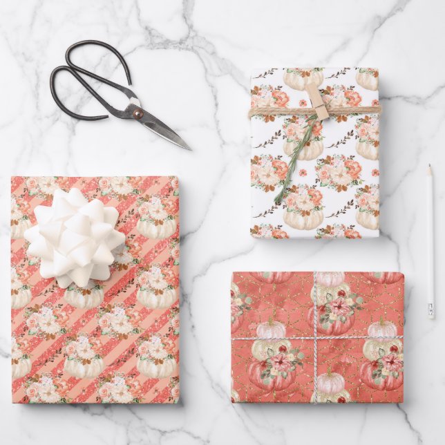 Blush Pink Pumpkin Birthday Baby Shower Girl Wrapping Paper Sheet (Front)