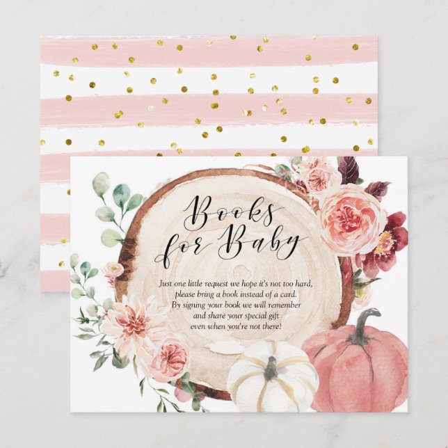 Blush Pink Pumpkin Floral Books for Baby Shower Invitation Postcard (Front/Back)