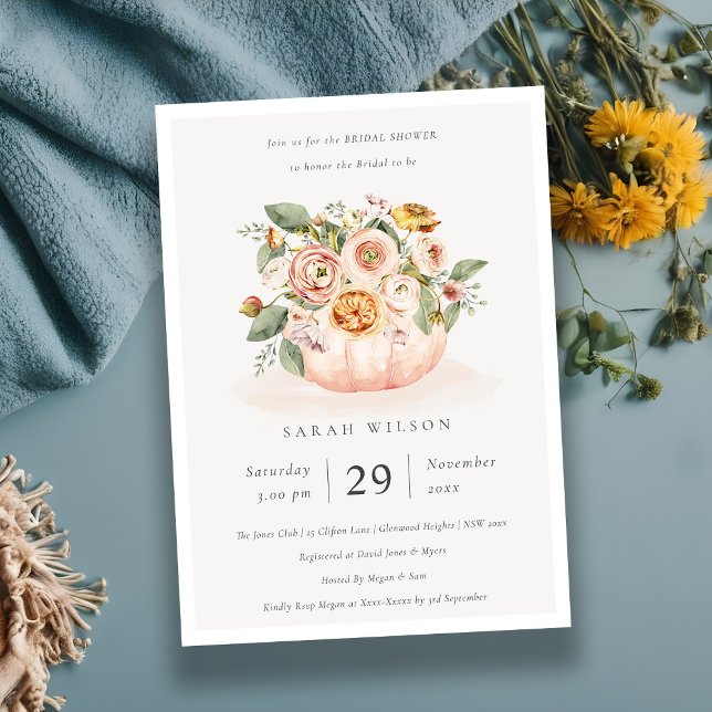 Blush Pink Pumpkin Floral Bridal Shower Invite (Creator Uploaded)